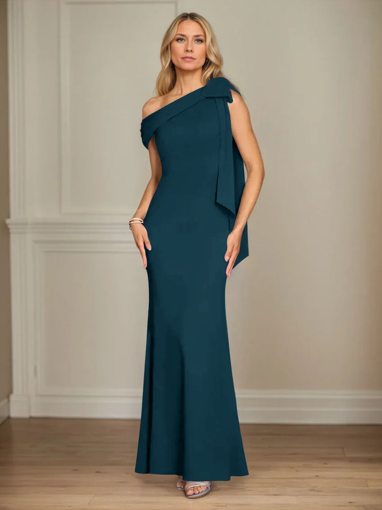 Trumpet/Mermaid One Shoulder Sleeveless Stretch Crepe Mother of the Bride Dress With Bow