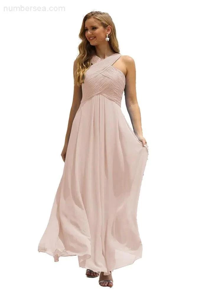 ZapDress Women Halter Chiffon Bridesmaid Dress A-line Long Formal Prom Gown (ZD17050)