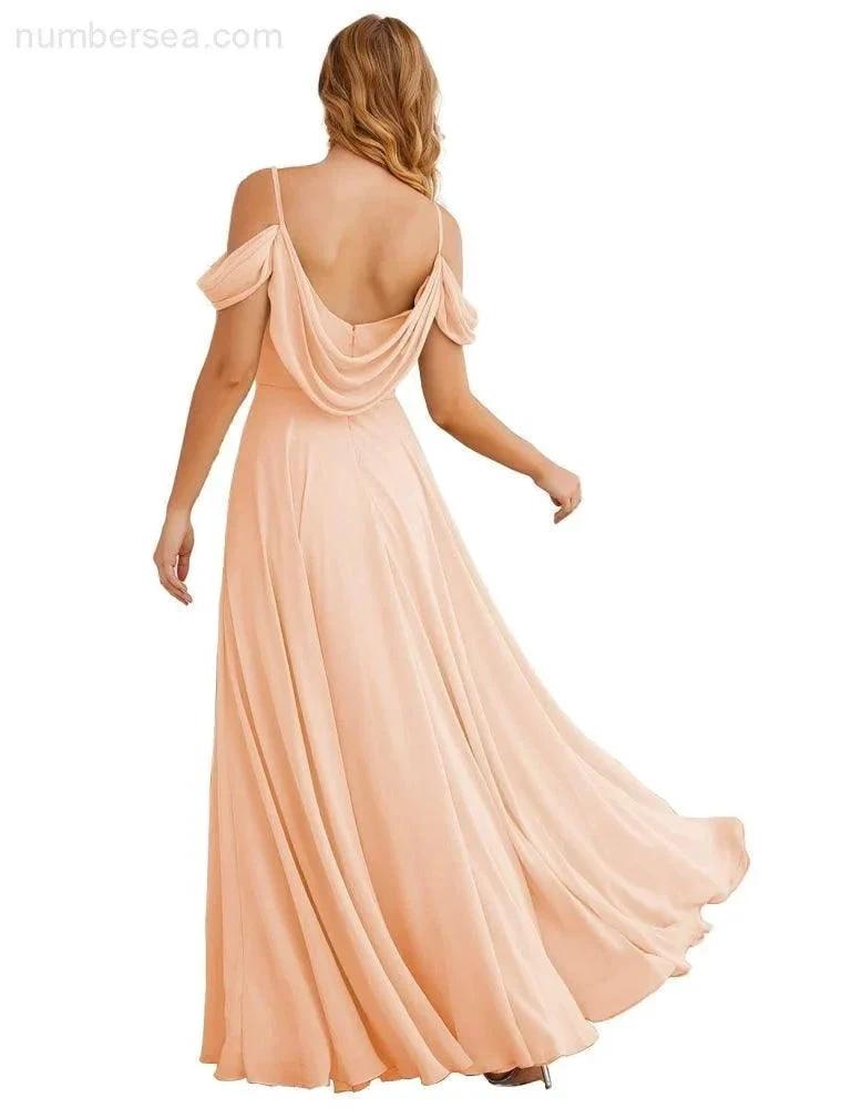 ZapDress Cold Shoulder Chiffon Bridesmaid Dresses Long Maxi Formal Prom Gowns for Women Party (ZD17042)
