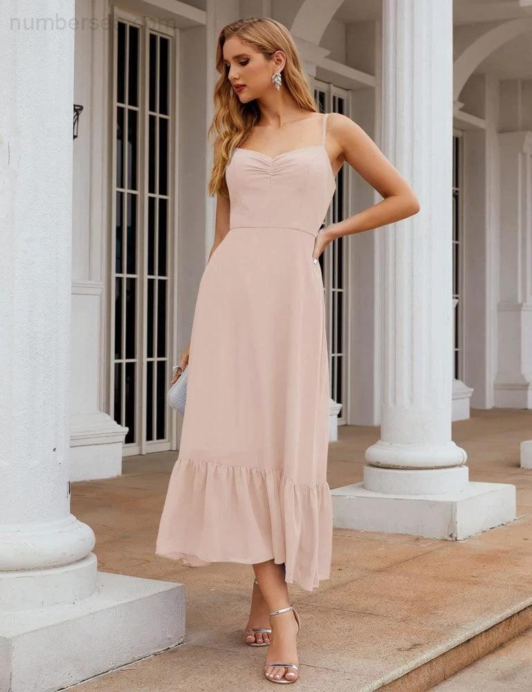 ZapDress Spaghetti Strap Chiffon Bridesmaid Dress Ankle Length Formal A Line Cocktail Party Homecoming Dress for Juniors (ZD16949)