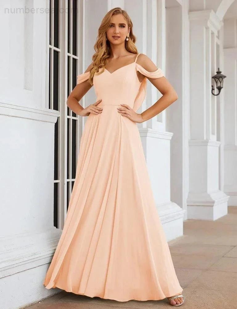 ZapDress Cold Shoulder Chiffon Bridesmaid Dresses Long Maxi Formal Prom Gowns for Women Party (ZD17042)