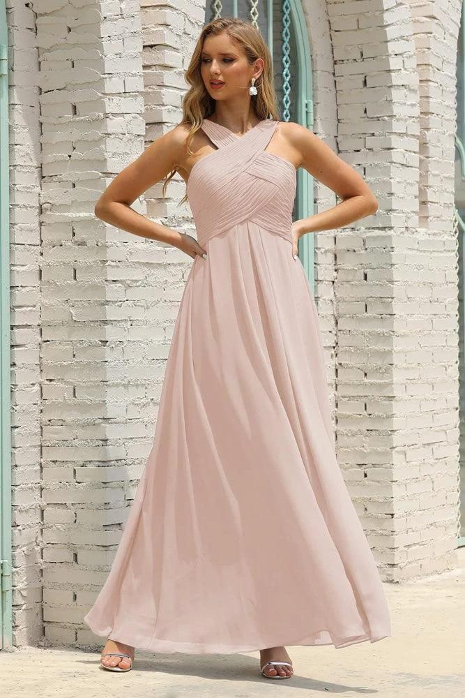 Numbersea Women Halter Chiffon Bridesmaid Dress A-line Long Formal Prom Gown SEA28015 by numbersea