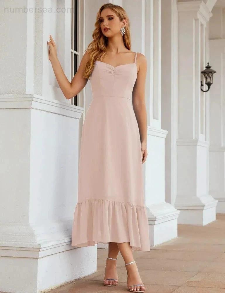 ZapDress Spaghetti Strap Chiffon Bridesmaid Dress Ankle Length Formal A Line Cocktail Party Homecoming Dress for Juniors (ZD16949)