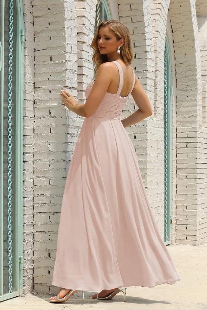 ZapDress Women Halter Chiffon Bridesmaid Dress A-line Long Formal Prom Gown (ZD17050)