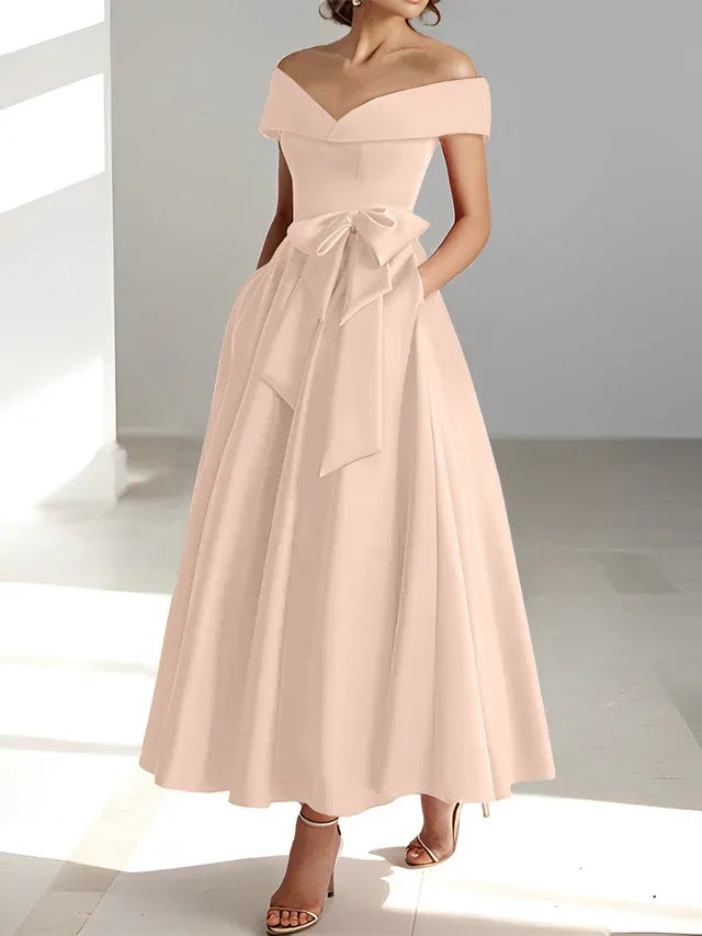 A-Line/Princess Off-the-Shoulder Sleeveless Ankle-Length Mother of the Bride Dresses with Pockets