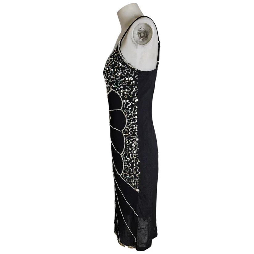 Vintage Black Strapless Butterfly Sequin Birthday Short Skirt Homecoming Dress