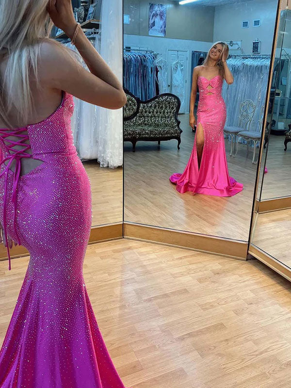 Light Yellow Mermaid Strapless Keyholes Prom Dress with Beads - View 10 | FashionDia