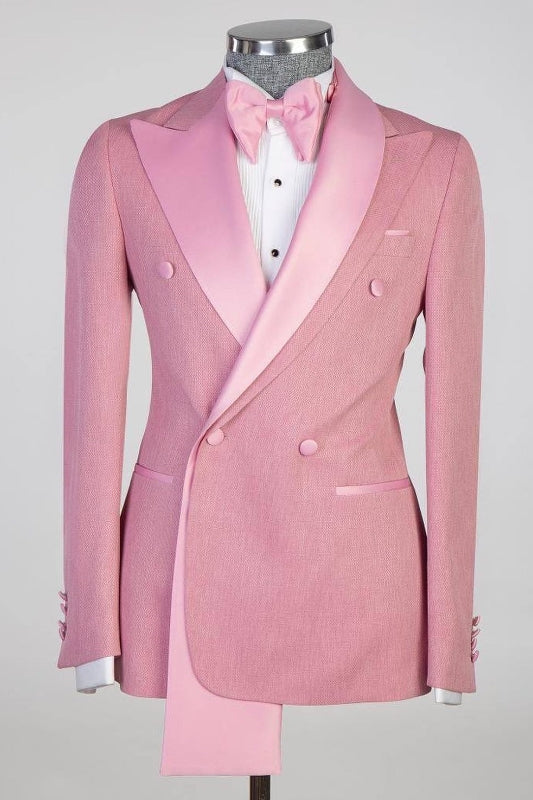 Pink Double Breasted Peaked Lapel Prom Suit