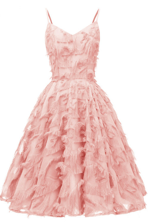 Dark Red Ruffled V-neck Homecoming Dress - Fashionpara