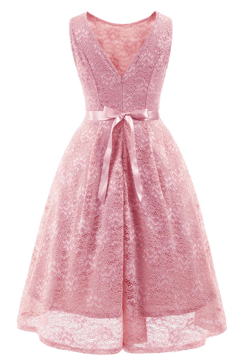 Pink Sleeveless A-line Princess Prom Dress - Fashionpara