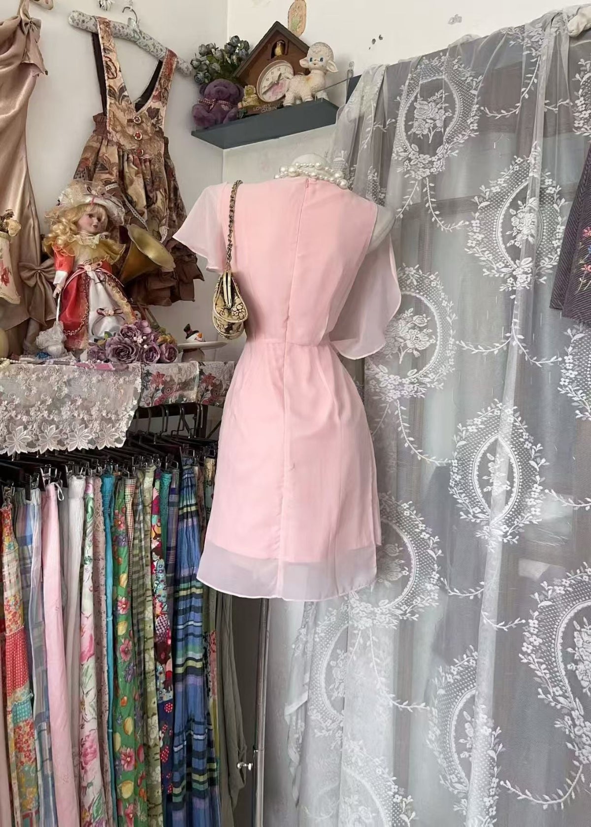 Pink Chiffon Short Homecoming Dress Modest Party Dress J10906