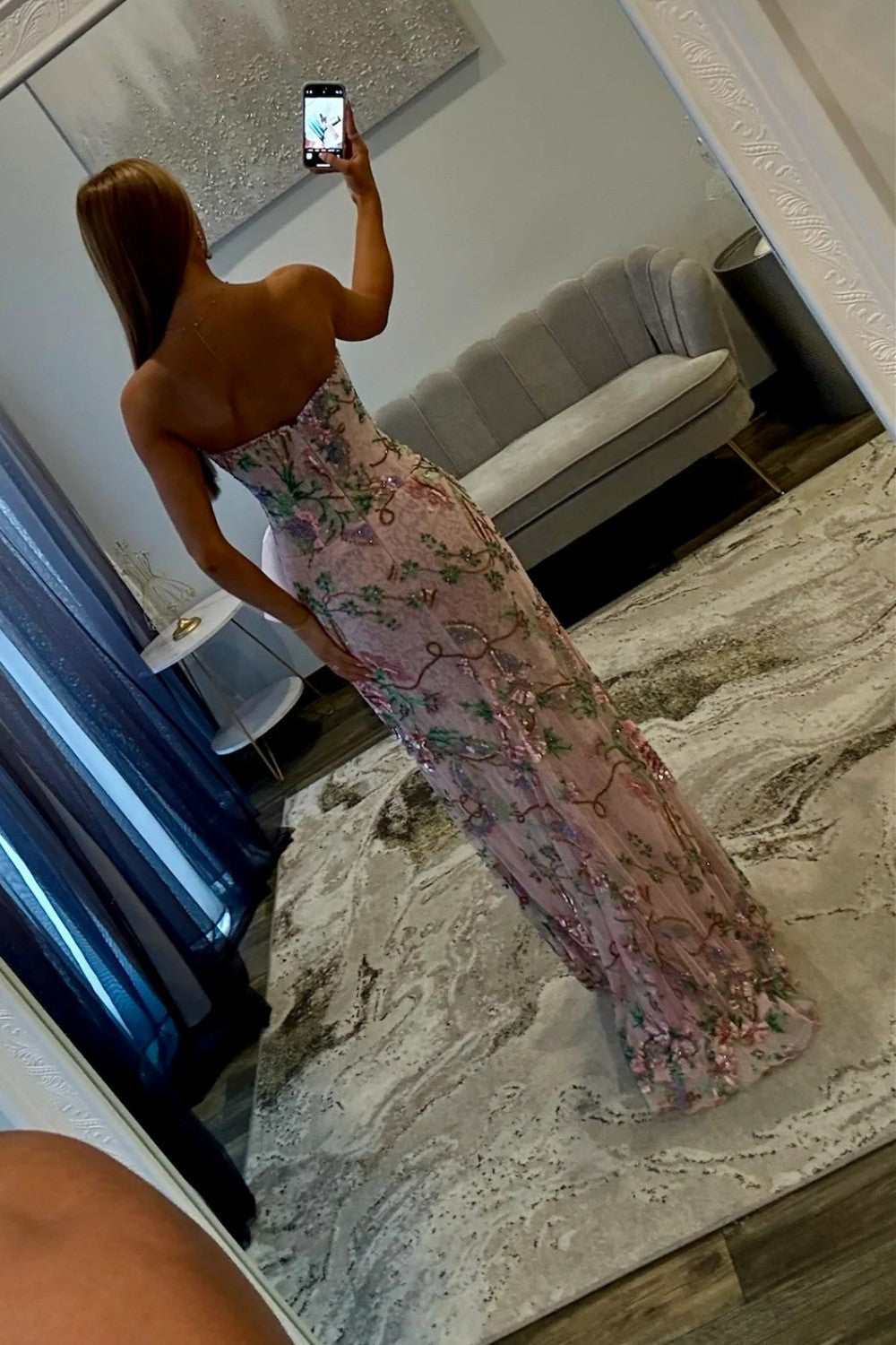 Gorgeous Mermaid Strapless Pink Corset Prom Dress with Embroidery Bowknot