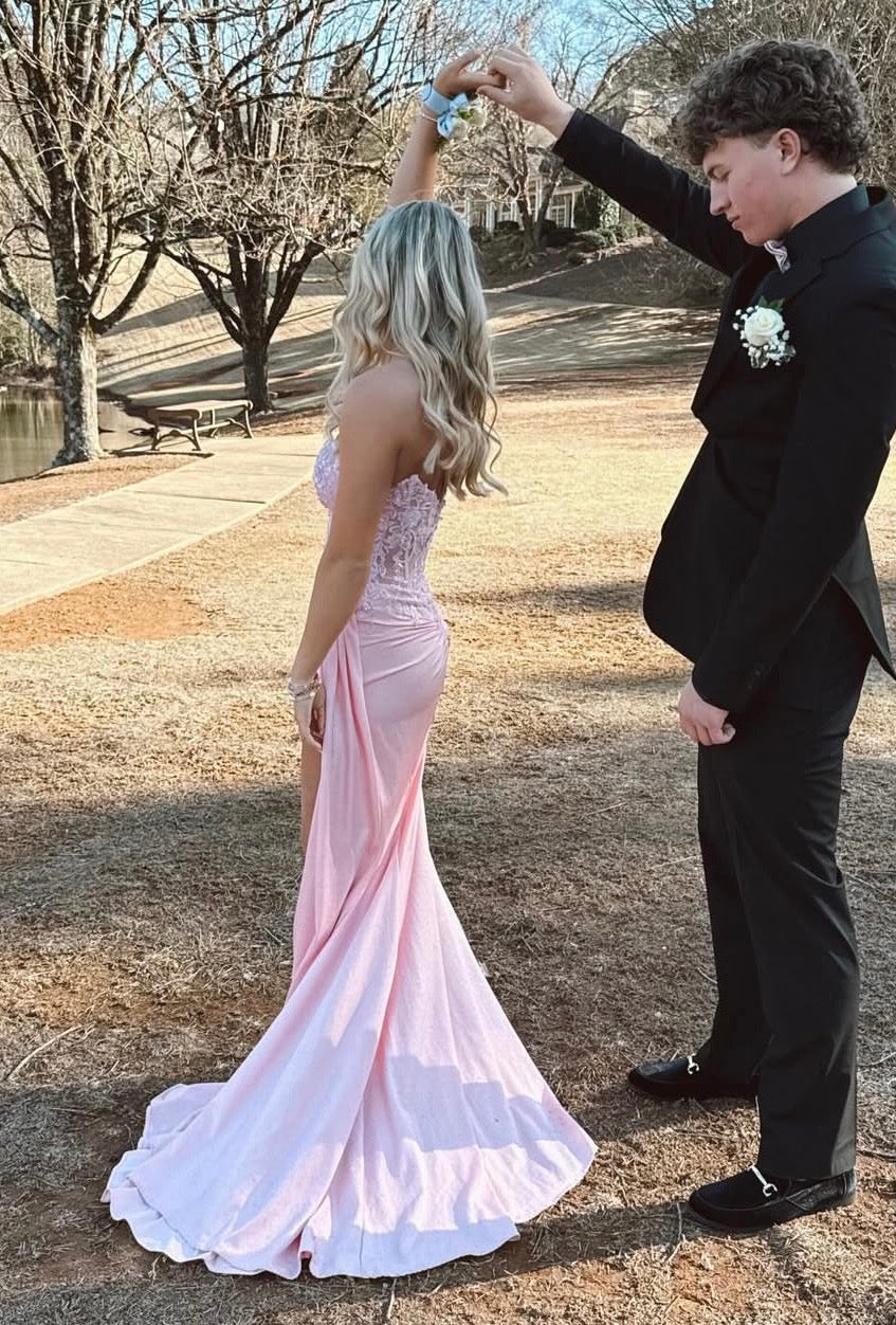 Pink Mermaid Prom Dress With Appliques Formal Evening Dress