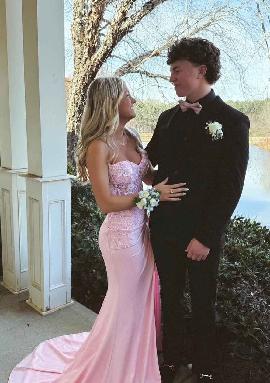 Pink Mermaid Prom Dress With Appliques Formal Evening Dress