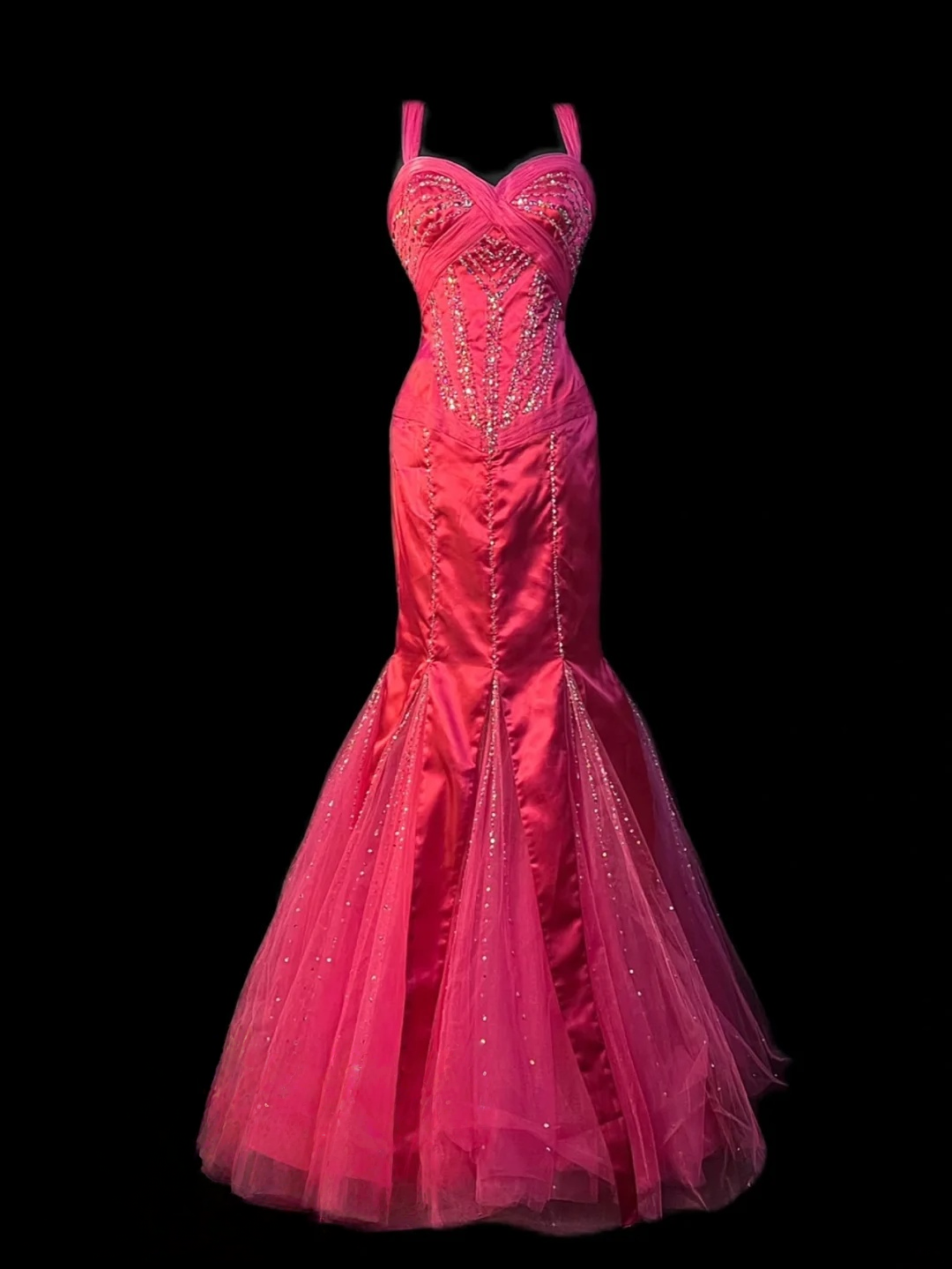 Pink Mermaid Satin Prom Dress Sequins Formal Evening Gown J10126