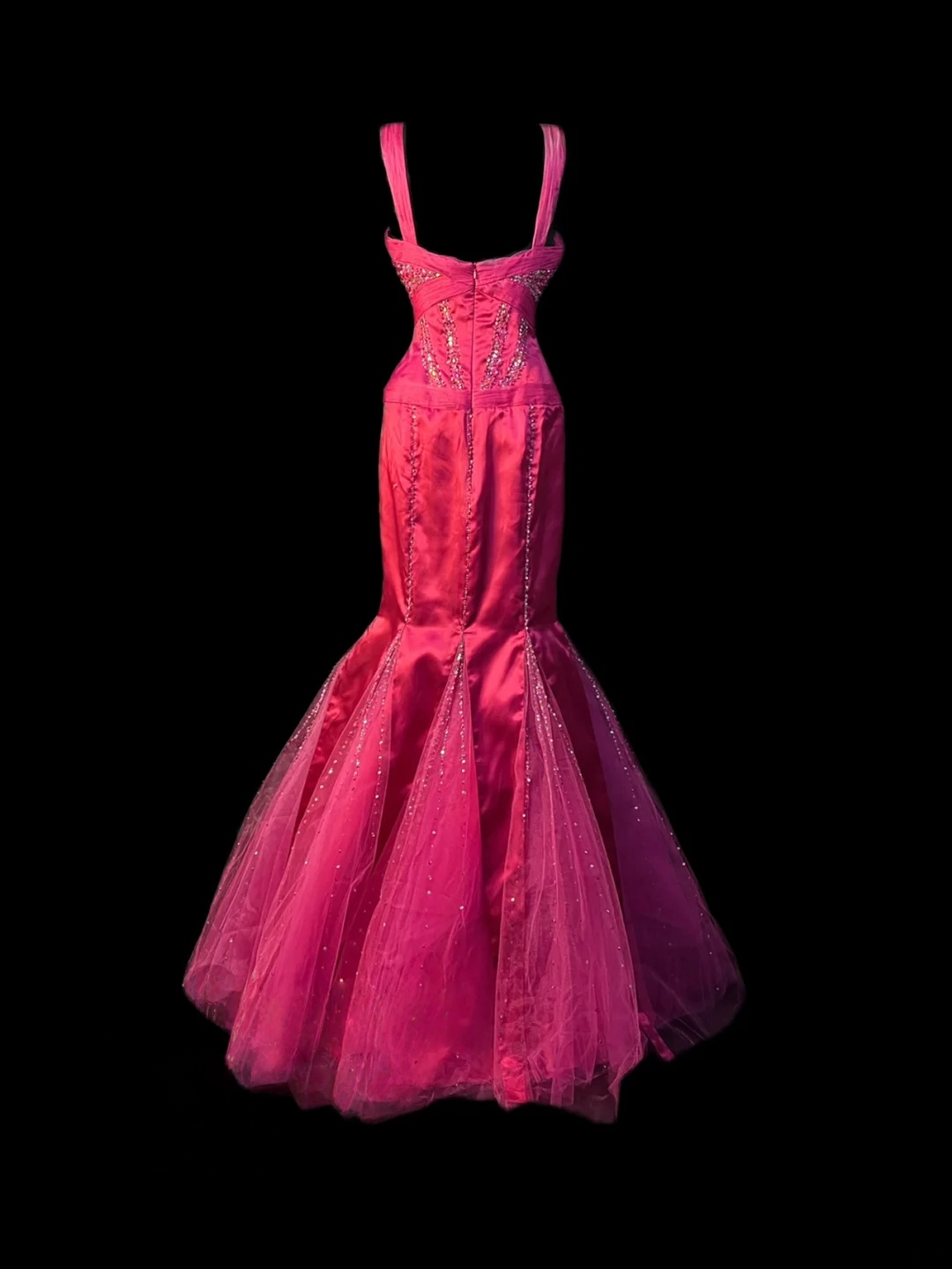 Pink Mermaid Satin Prom Dress Sequins Formal Evening Gown J10126