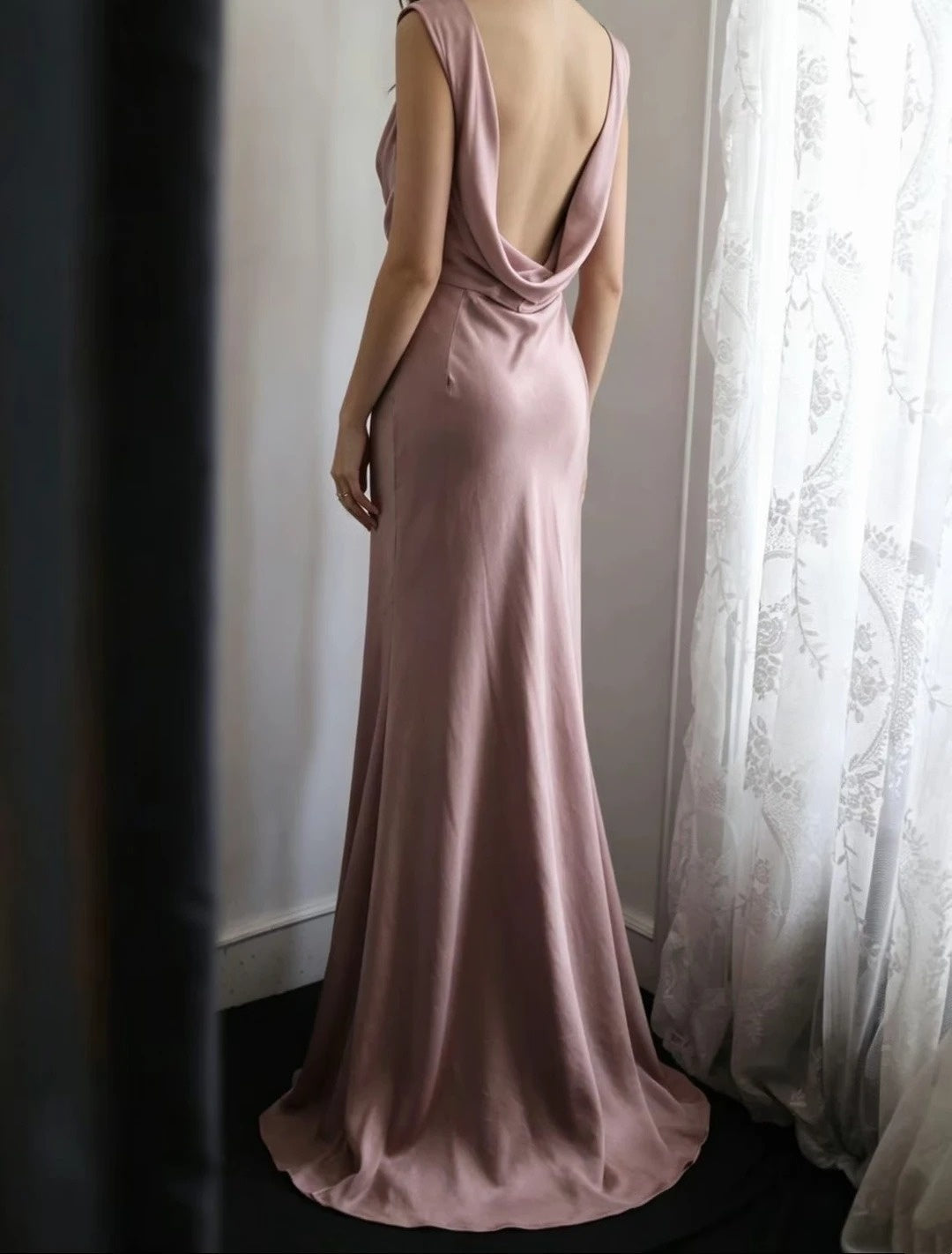 Pink Mermaid Satin Wedding Dress Bridesmaid Dresses J10584