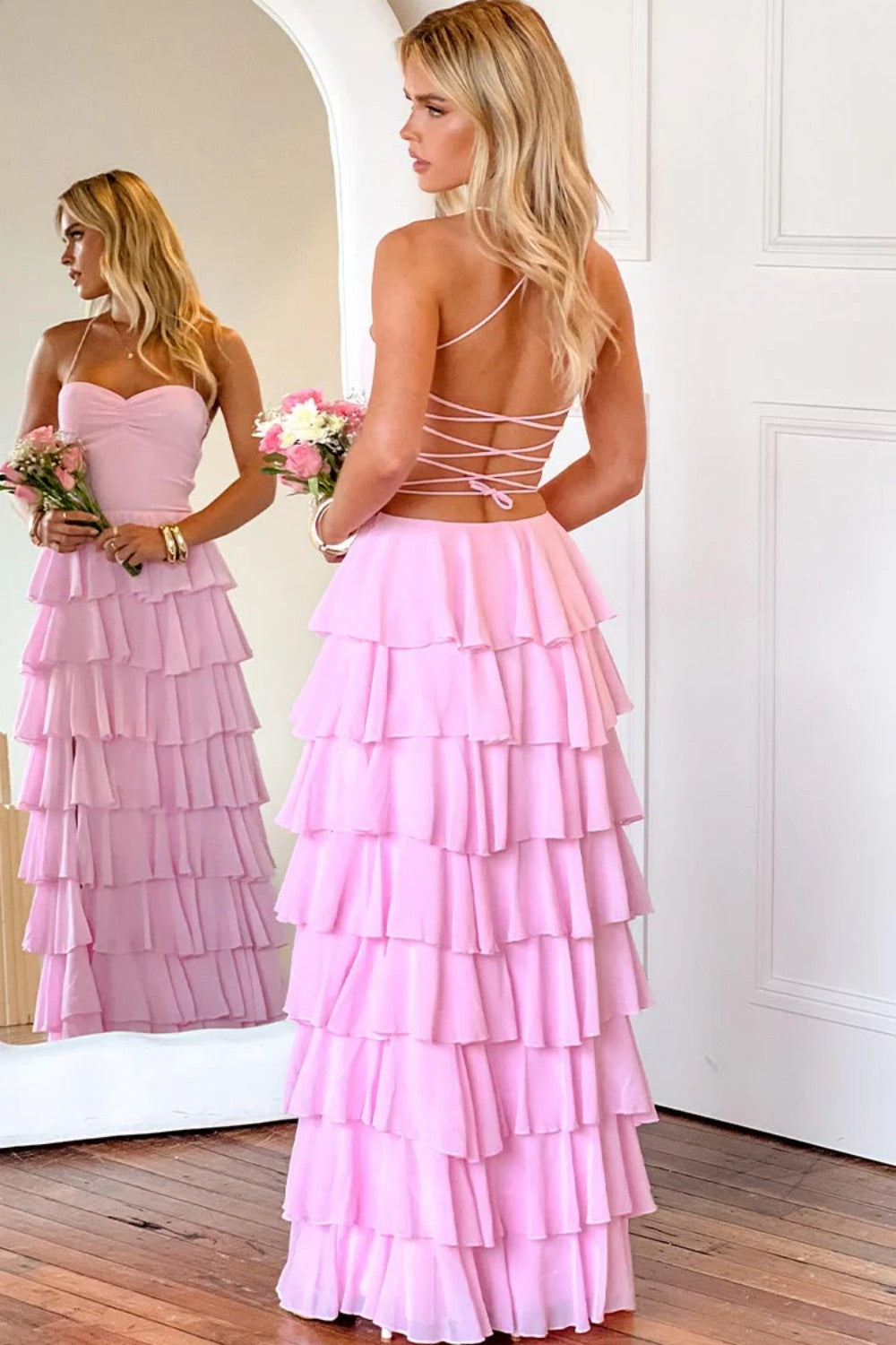 Gorgeous A Line Spaghetti Straps Burgundy Long Prom Dress with Ruffles