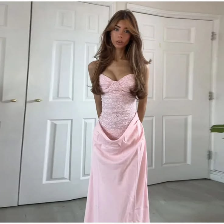 Pink Sheath Satin Prom Dress Lace Evening Dress J9998