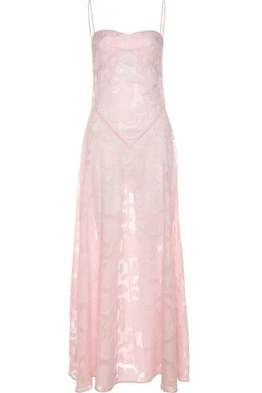 Pink Spaghetti Straps A-Line Prom Gown Evening Dress - Fashionpara