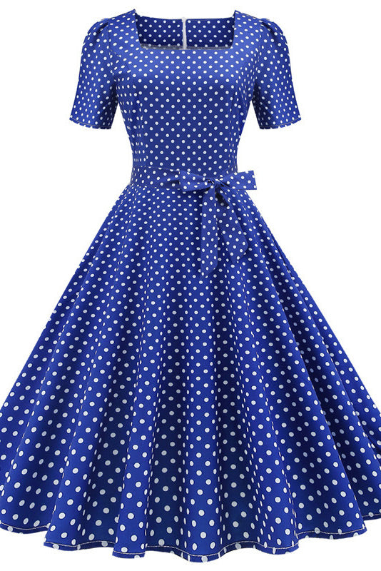 Pink Square Neck Short Sleeve A-Line Swing Dresses - Fashionpara