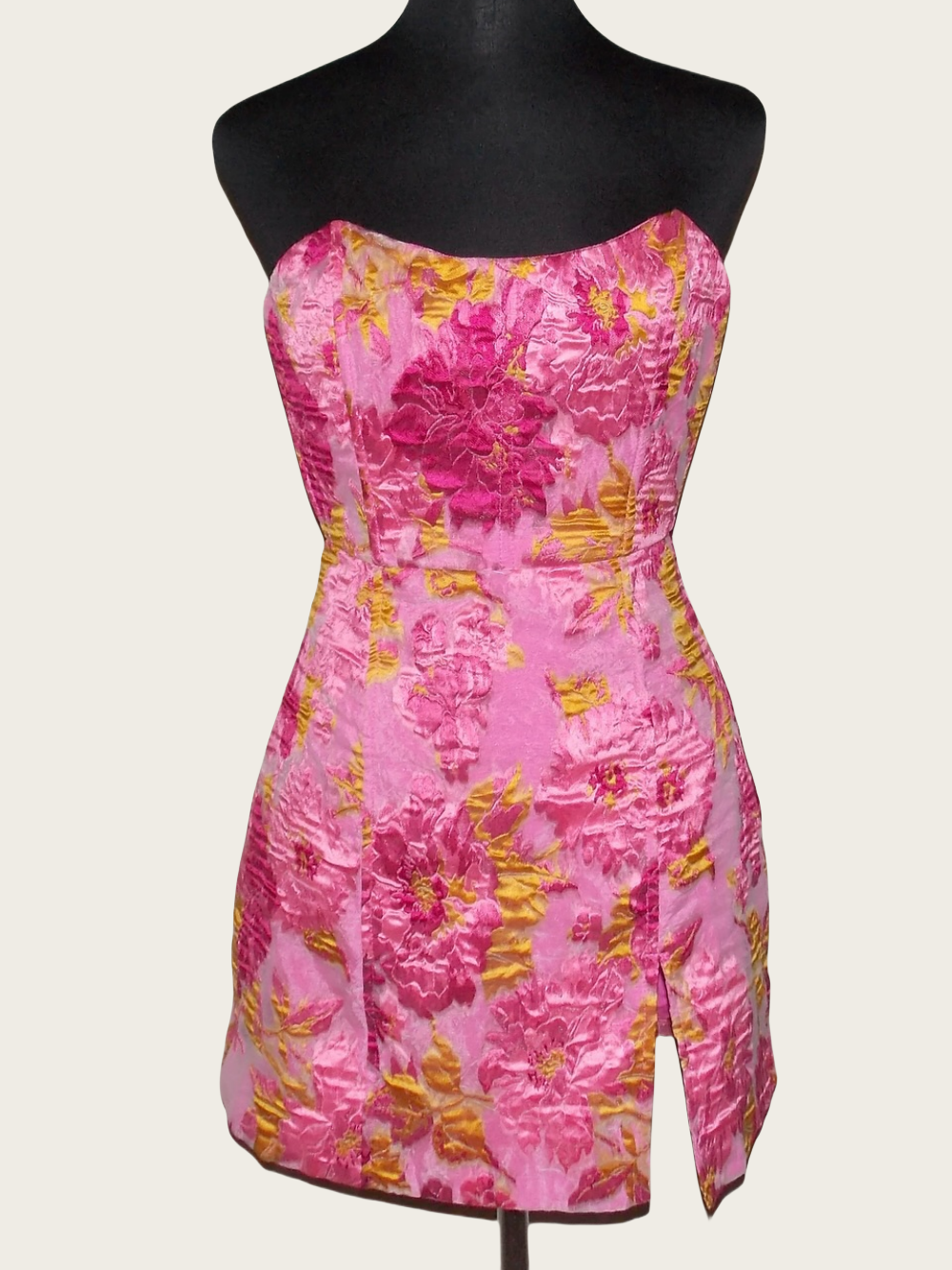 Strapless Jacquard Short Homecoming Dress with Slit - View 2 | FashionDia