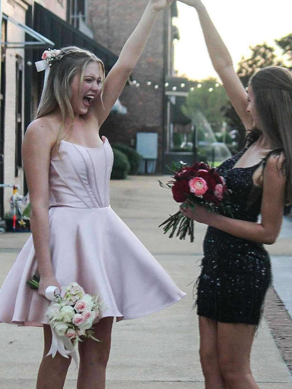 A-line Strapless Satin Short Homecoming Dress