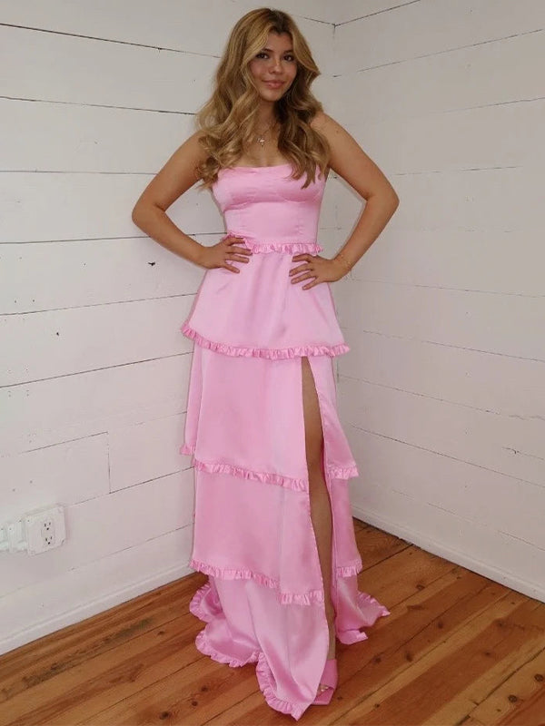 Orange A Line Cantaloupe Corset Tiered Long Prom Party Dresss