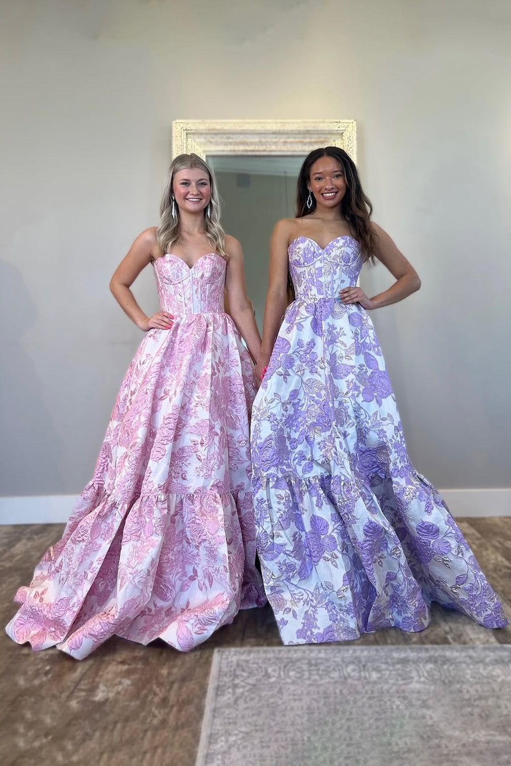 Lovely Light Blue Sweetheart A-Line Zipper Back Long Print Prom Dress