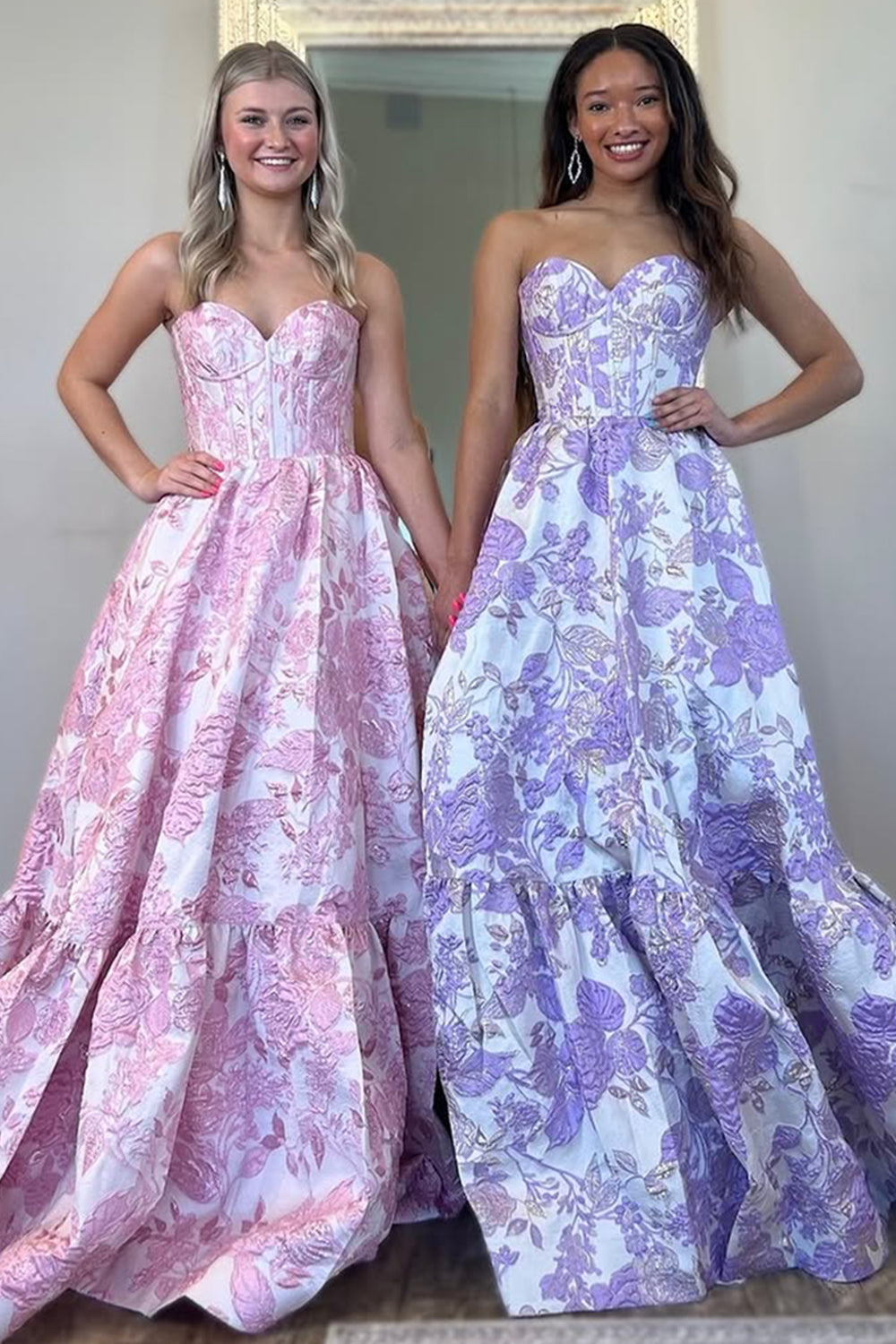 Lovely Light Blue Sweetheart A-Line Zipper Back Long Print Prom Dress