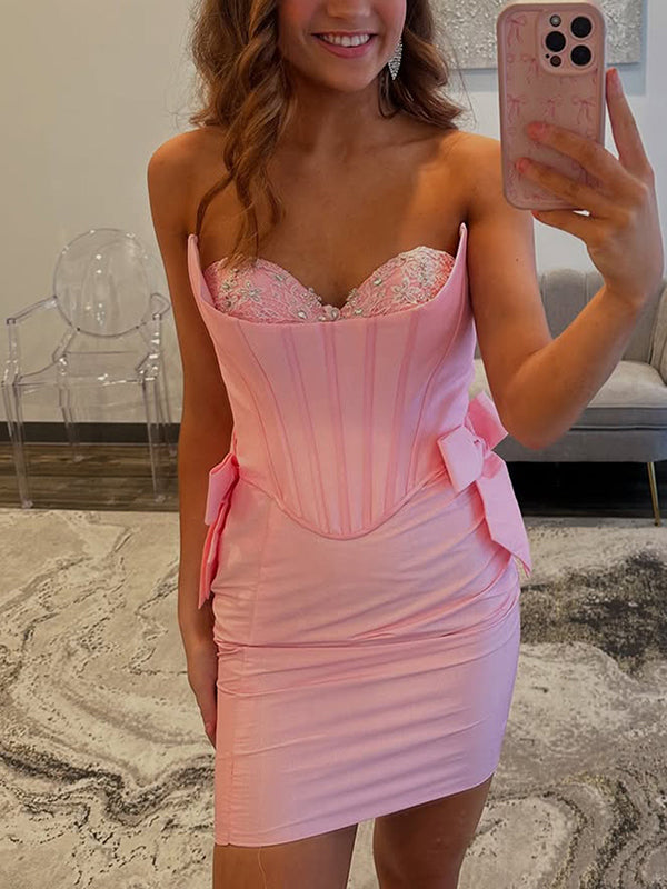 Strapless Corset Sheath Homecoming Dress with Bow