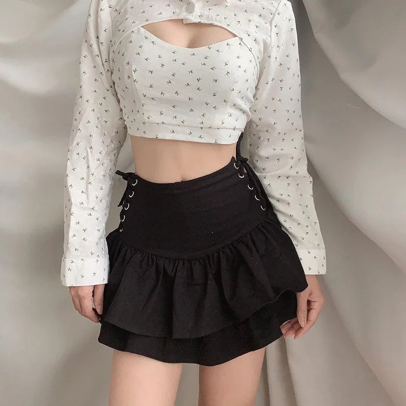 DressBetty - Pleated Ruffle Tiered Gothic Mini Skirt - View 4 | VelvetHem
