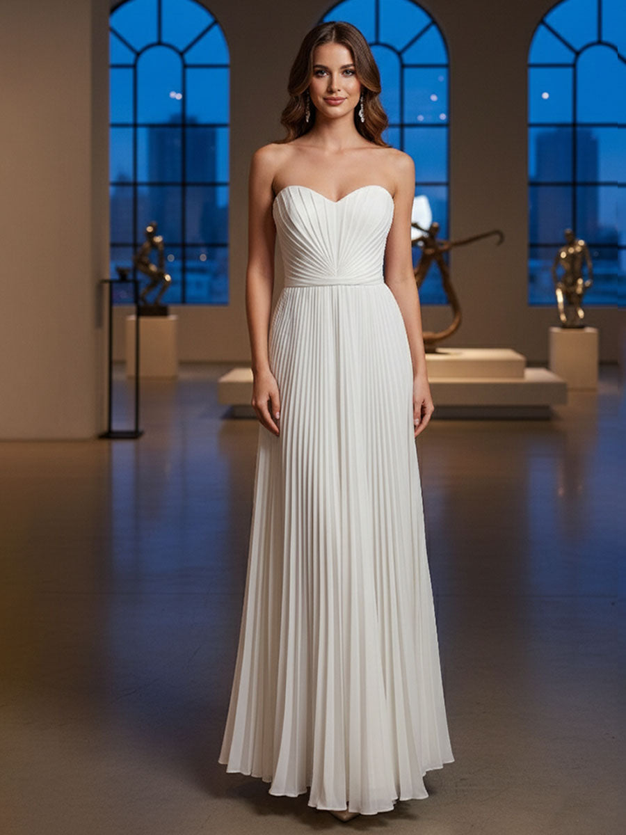 Pleated Classic Strapless Sleeveless Long Formal Dress