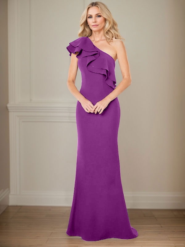 A-Line One-Shoulder Floor-Length Chiffon Mother of the Bride Dress With Ruffles