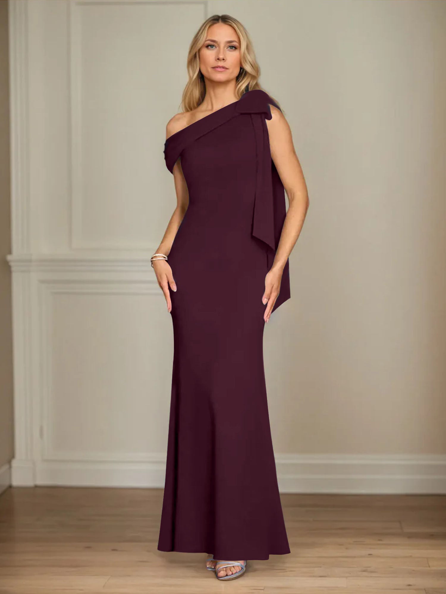Trumpet/Mermaid One Shoulder Sleeveless Stretch Crepe Mother of the Bride Dress With Bow