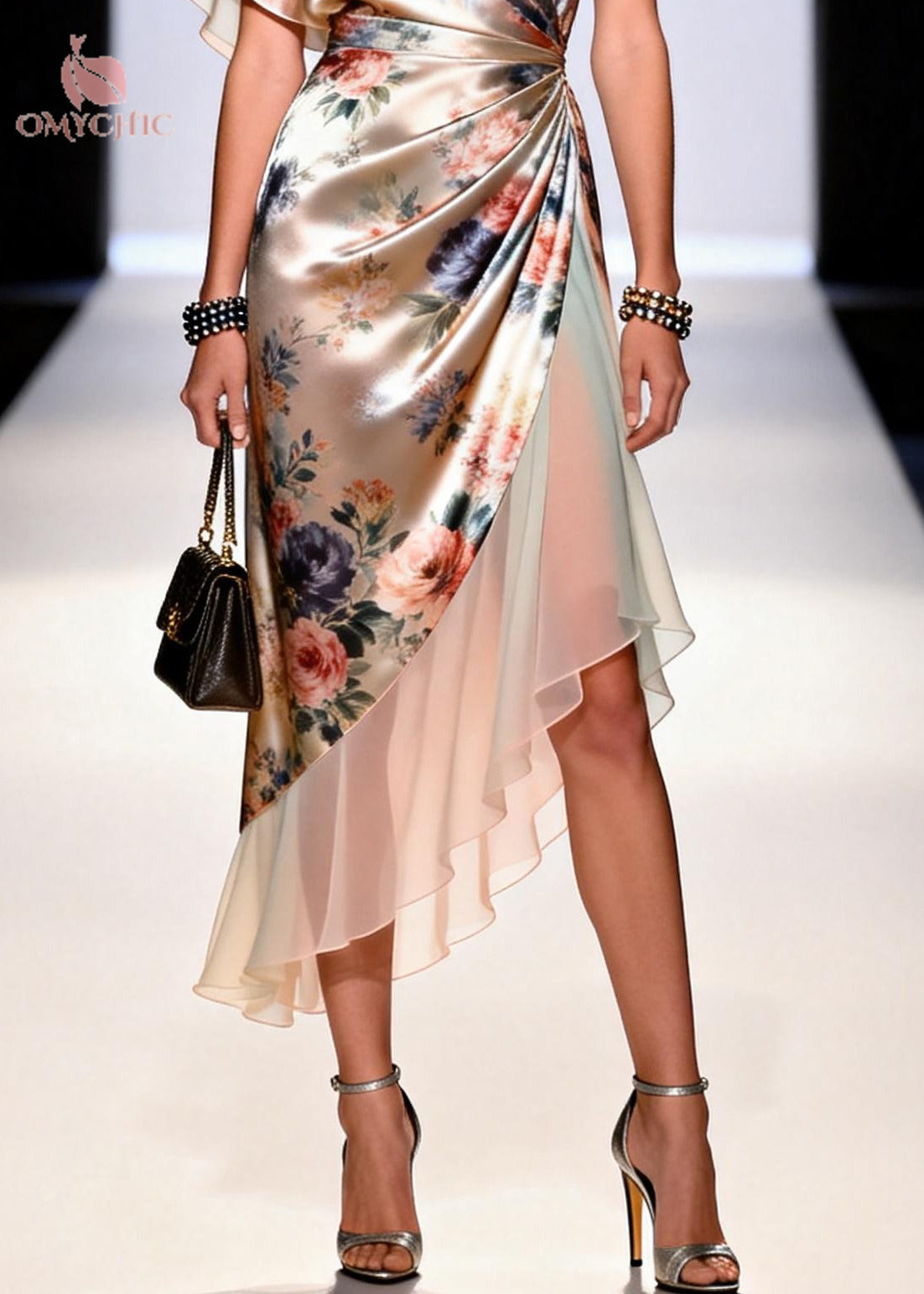 Plus Size Apricot Asymmetrical Patchwork Chiffon Holiday Dress Summer