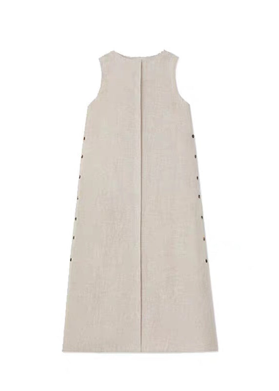 Plus Size Khaki O-Neck Low High Design Robe Dresses Sleeveless