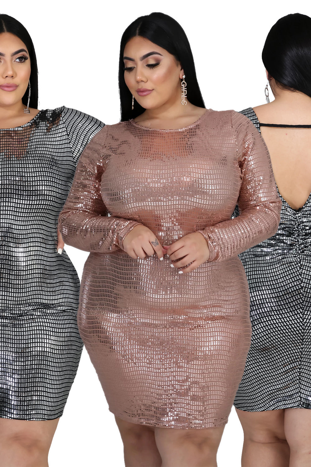 Plus Size Mini Long Sleeve Backless Party Homecoming Dresses - Fashionpara