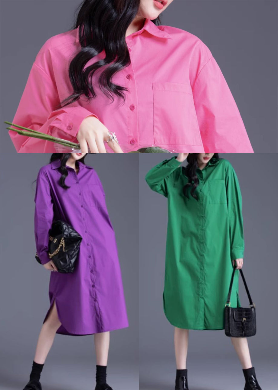 Plus Size Pink Oversized Cotton Long Dress Spring