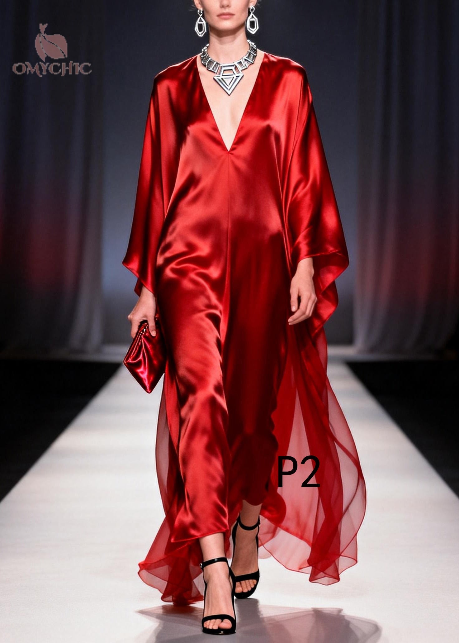 Plus Size Red Oversized Draping Chiffon Robe Dresses Summer