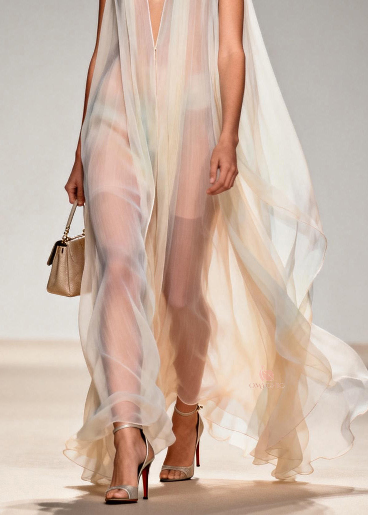 Plus Size V Neck Chiffon Long Dresses Sleeveless