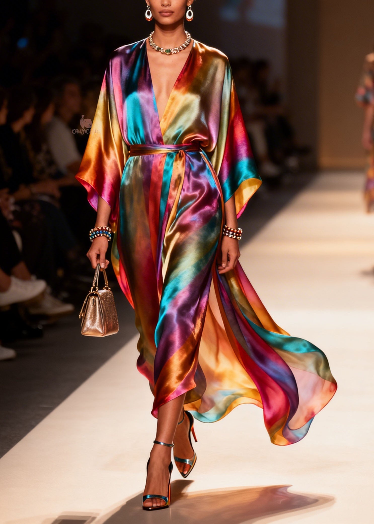 Plus Size V Neck Side Open Silk Holiday Dress Summer