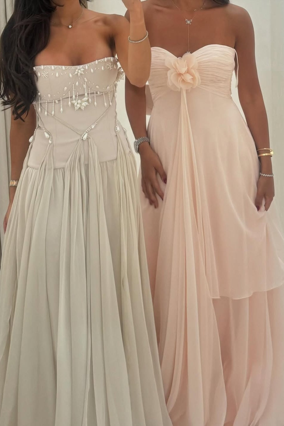 Gorgeous A Line Strapless/Sweetheart Silver/Light Pink Long Party Dress with Ruffles