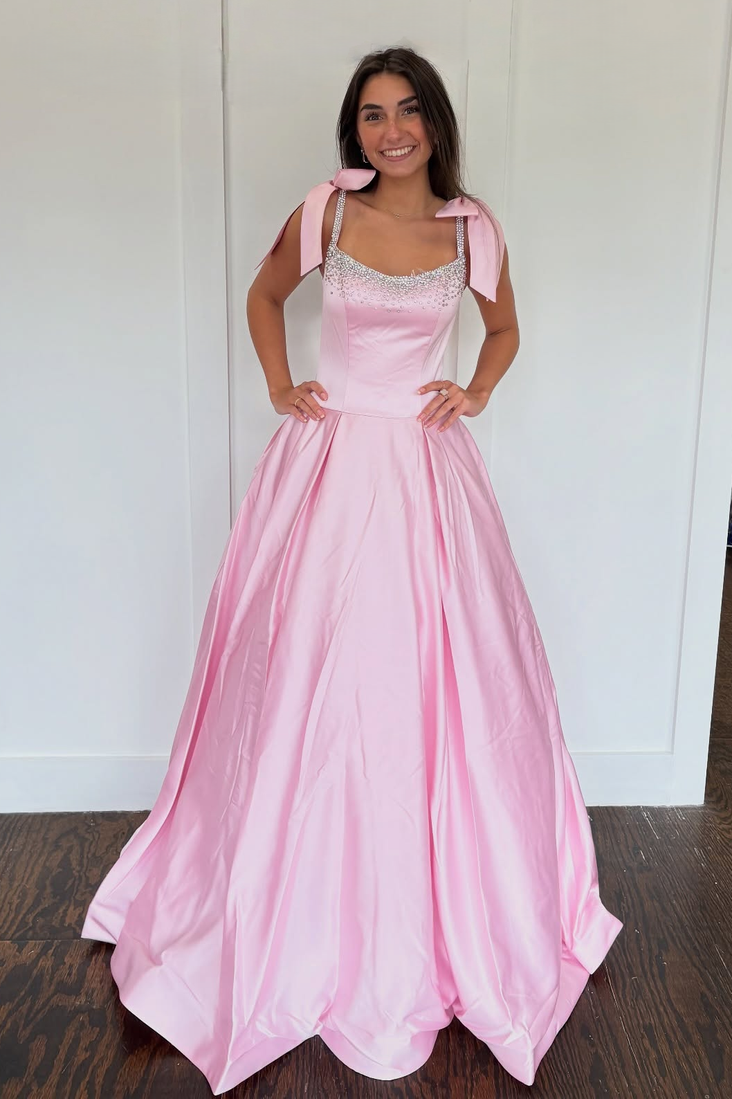 Pretty A Line Spaghetti Straps Pink Long Prom Dress with Beading