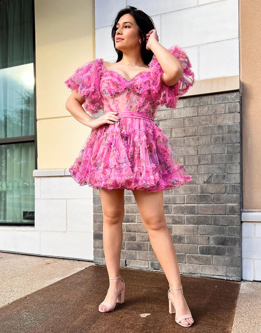Sweet Off The Shoulder A-Line Short Tulle Homecoming Party Dress