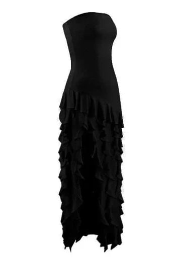 Pretty Sheath Strapless Pink Long Party Dress with Ruffles Split Front