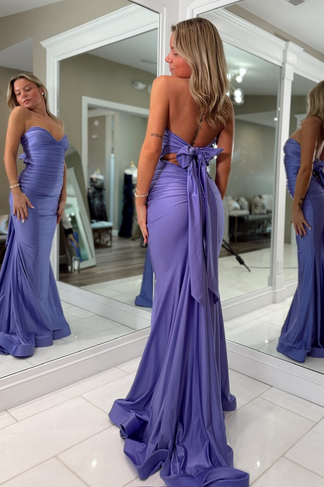 Pretty Mermaid Sweetheart Yellow Long Prom Dress with Bowknot Back