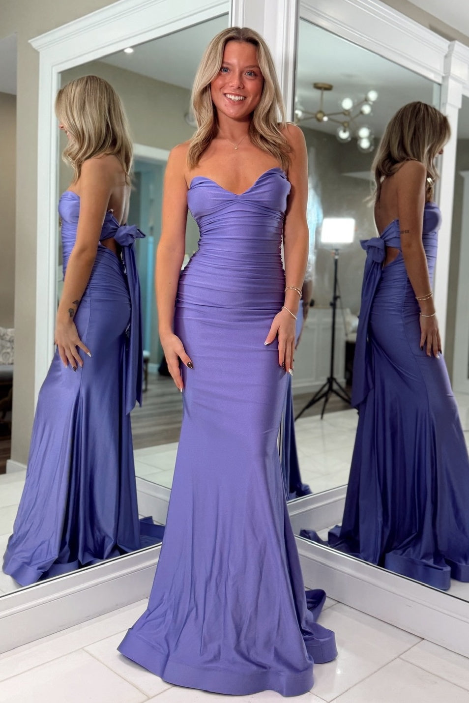 Pretty Mermaid Sweetheart Yellow Long Prom Dress with Bowknot Back
