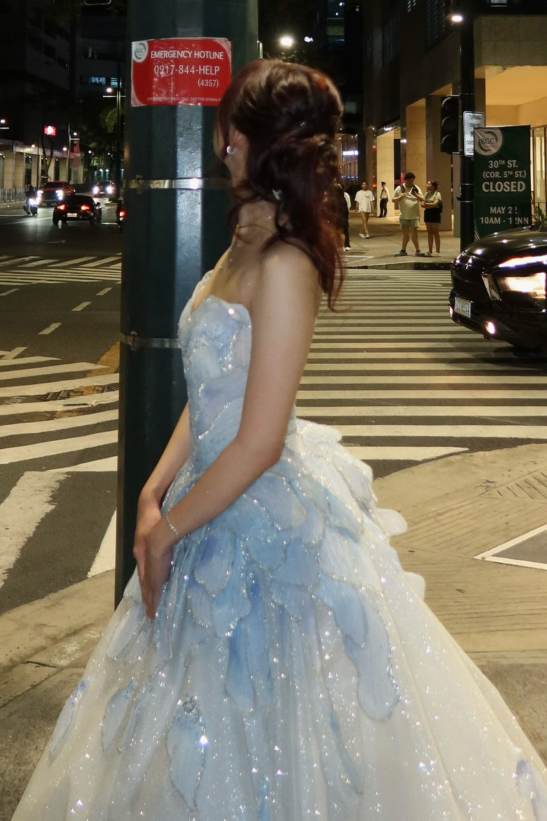 Luxurious A Line Sweetheart Light Blue Long Prom Dress with Beading