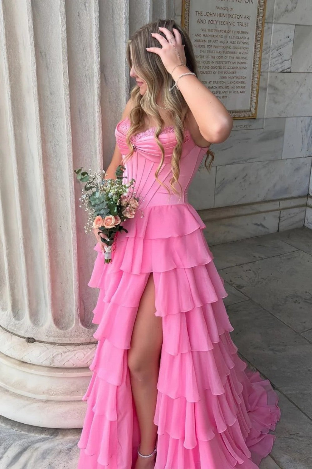 Princess A Line Sweetheart Light Blue Corset Prom Dress with Appliques Ruffles - View 11 | FashionDia